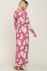 Mauve Floral Button Front Maxi Dress