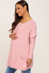 Pink Pocketed Dolman Maternity Top