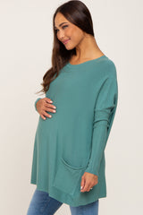 Light Teal Pocketed Dolman Maternity Top