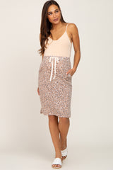 Light Mocha Animal Print Front Tie Accent Maternity Skirt