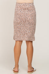 Light Mocha Animal Print Front Tie Accent Maternity Skirt