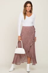 Rust Floral Ruffle Wrap Skirt