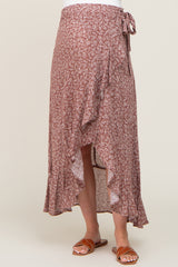 Rust Floral Ruffle Wrap Maternity Skirt