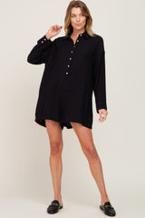 Black Collared Button Front Maternity Romper