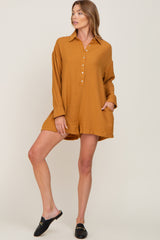 Camel Collared Button Front Romper