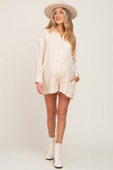 Ivory Collared Button Front Maternity Romper