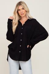 Black Lightweight Front Pocket Button Up Maternity Top