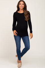 Black Ribbed Knit Side Slit Maternity Sweater