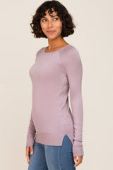 Lavender Ribbed Knit Side Slit Sweater