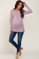 Lavender Ribbed Knit Side Slit Maternity Sweater