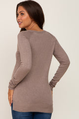 Mocha Ribbed Knit Side Slit Maternity Sweater