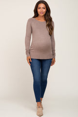 Mocha Ribbed Knit Side Slit Maternity Sweater