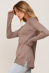 Mocha Ribbed Knit Side Slit Sweater