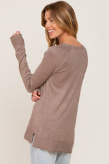 Mocha Ribbed Knit Side Slit Sweater