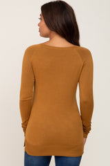 Camel Ribbed Knit Side Slit Maternity Sweater