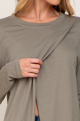 Olive Solid Front Overlap Long Sleeve Top