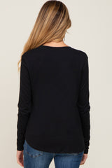 Black Solid Front Overlap Maternity Long Sleeve Top