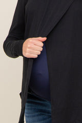 Black Solid Front Overlap Maternity Long Sleeve Top