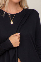 Black Solid Front Overlap Long Sleeve Top