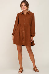 Brown Corduroy Button Down Dress