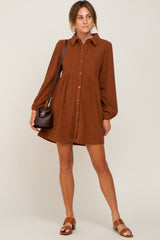 Brown Corduroy Button Down Dress