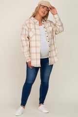 Cream Plaid Brushed Maternity Plus Flannel Top