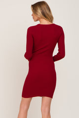 Burgundy Knit Cutout Fitted Dress