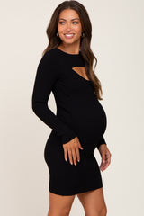 Black Knit Cutout Maternity Fitted Dress