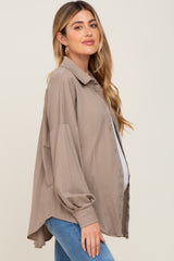 Taupe Button Down Front Pocket Maternity Top