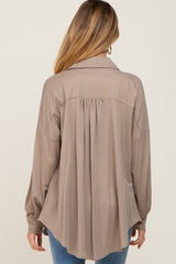 Taupe Button Down Front Pocket Maternity Top