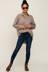 Taupe Button Down Front Pocket Top