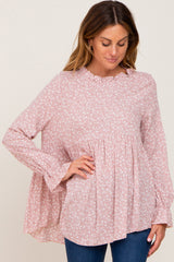 Mauve Floral Ruffle Neck Maternity Top