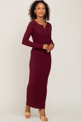 Burgundy Ribbed Long Sleeve Maternity Maxi Dress