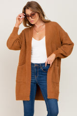 Camel Fuzzy Long Cardigan