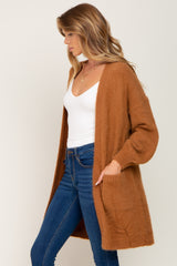 Camel Fuzzy Long Cardigan