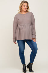 Mocha Waffle Knit Long Sleeve Maternity Plus Top