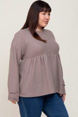 Mocha Waffle Knit Long Sleeve Plus Top