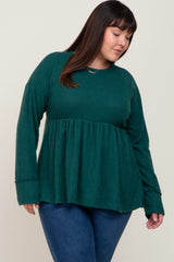 Forest Green Waffle Knit Long Sleeve Maternity Plus Top