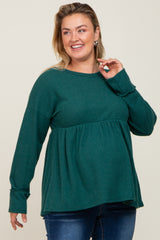 Forest Green Waffle Knit Long Sleeve Maternity Plus Top