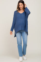 Blue Chunky Knit Maternity Sweater