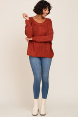 Rust Open Knit Drop Shoulder Sweater