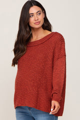 Rust Open Knit Drop Shoulder Maternity Sweater