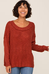 Rust Open Knit Drop Shoulder Maternity Sweater