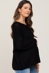 Black Open Knit Drop Shoulder Maternity Sweater