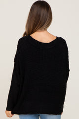 Black Open Knit Drop Shoulder Maternity Sweater