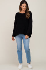 Black Open Knit Drop Shoulder Maternity Sweater