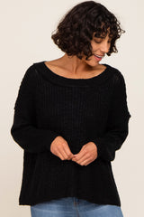 Black Open Knit Drop Shoulder Maternity Sweater