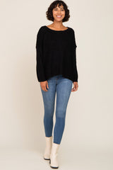 Black Open Knit Drop Shoulder Sweater