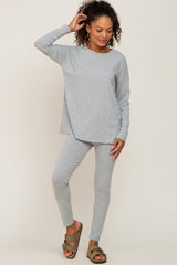 Grey Ribbed Long Sleeve Maternity Pajama Pants Set