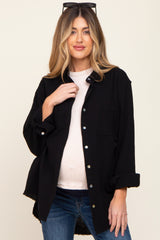 Black Frayed Hem Button Down Maternity Top